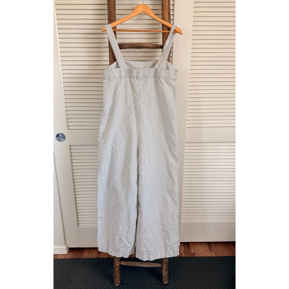 Uniqlo Striped Jumpsuit Overalls Wide Leg Square Neck Casual Everyday Chic L - Picture 2 of 6